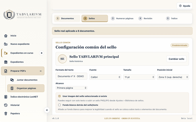 Configuración opcional de sellos en TABVLARIVM para documentos ficticios